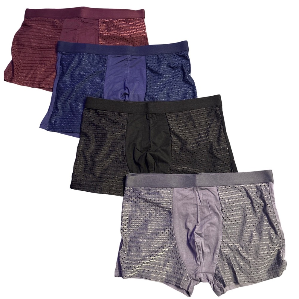 NEW BoxHero Men's Boxer Briefs 4pk Mesh Bamboo Blend Burgundy Blue Black Gray XL